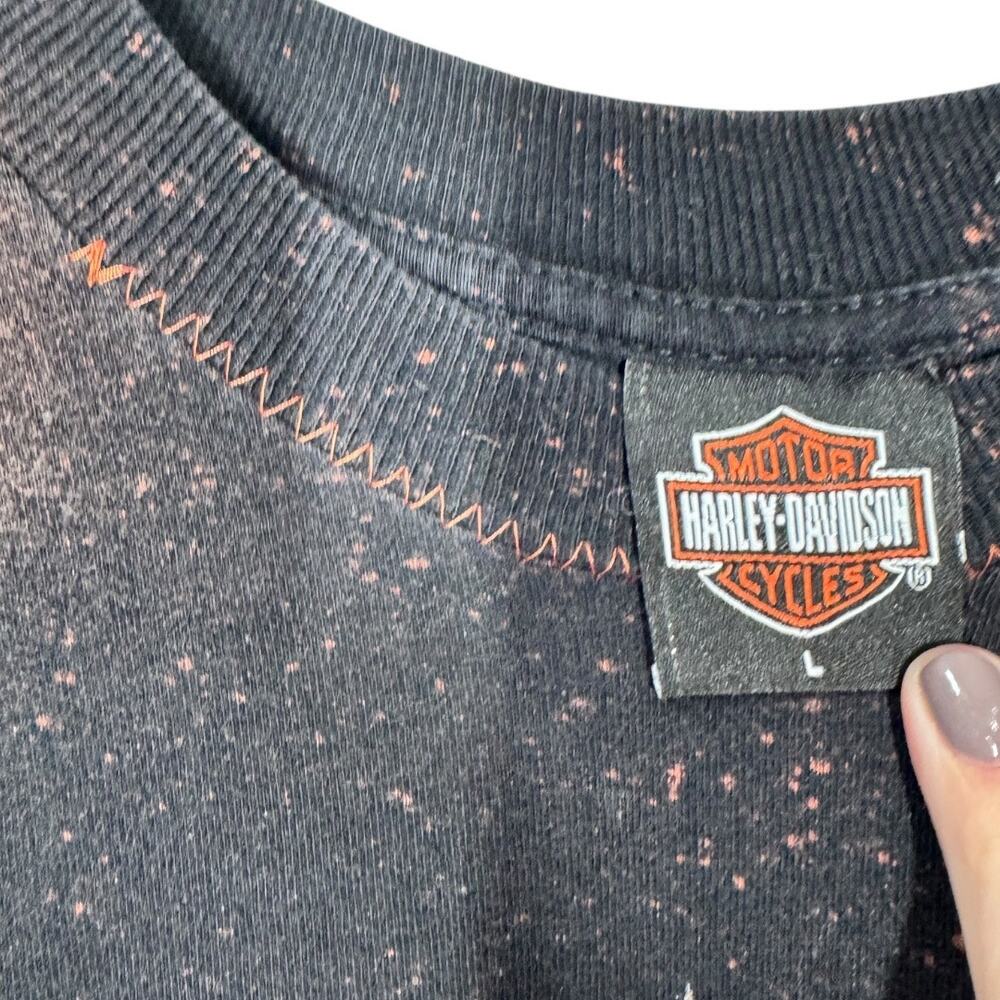 Reworked Harley Davidson Cropped Graphic Tee Large Oversized Bleached Boho Edgy - Picture 4 of 4